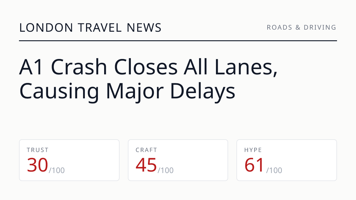 A1 Crash Closes All Lanes, Causing Major Delays