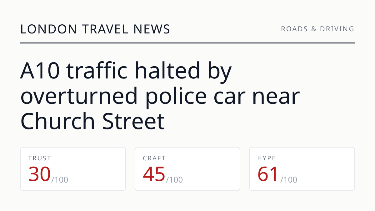 A10 traffic halted by overturned police car near Church Street