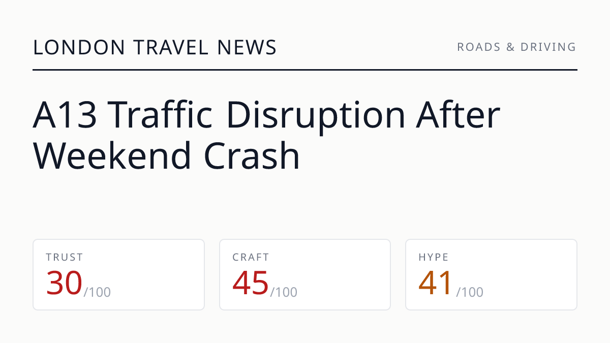 A13 Traffic Disruption After Weekend Crash