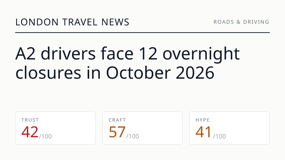 A2 drivers face 12 overnight closures in October 2026