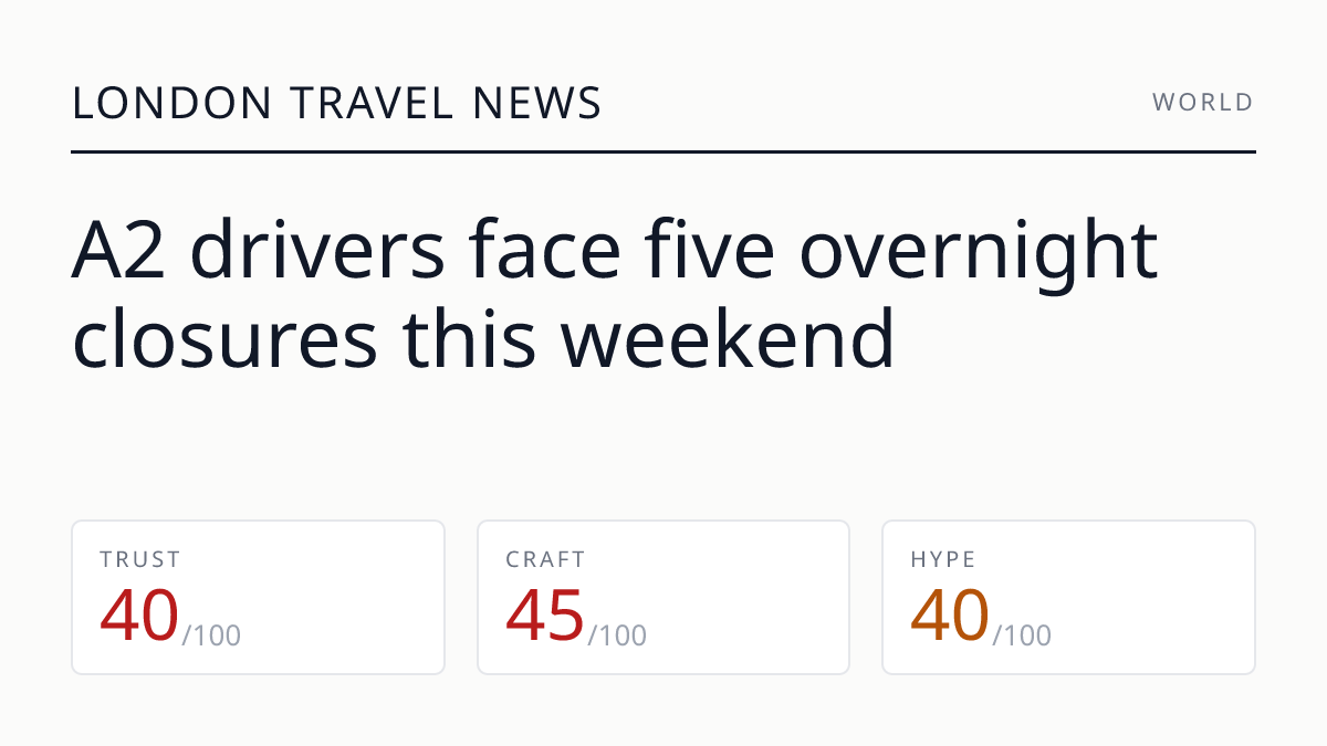 A2 drivers face five overnight closures this weekend