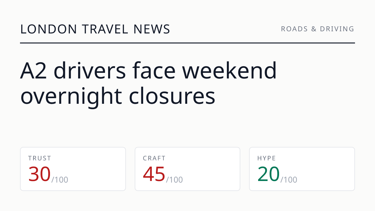 A2 drivers face weekend overnight closures