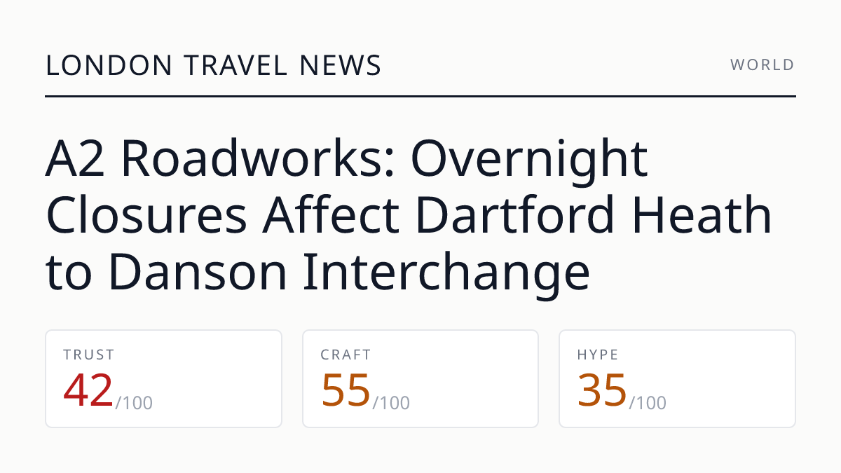 A2 Roadworks: Overnight Closures Affect Dartford Heath to Danson Interchange