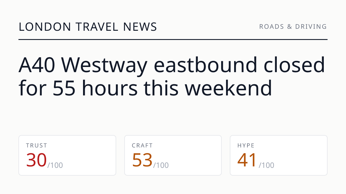 A40 Westway eastbound closed for 55 hours this weekend