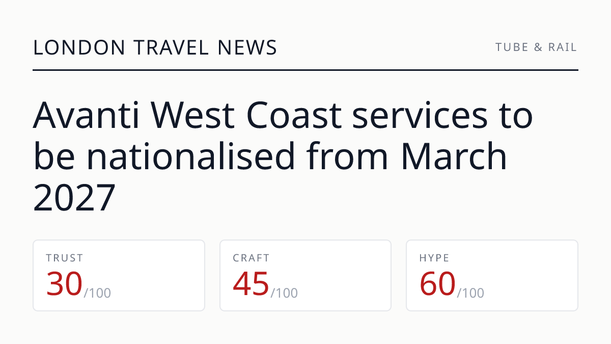 Avanti West Coast services to be nationalised from March 2027