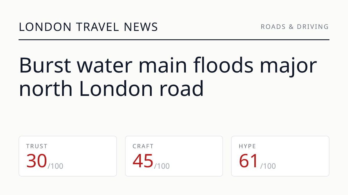 Burst water main floods major north London road