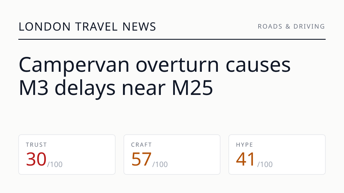 Campervan overturn causes M3 delays near M25