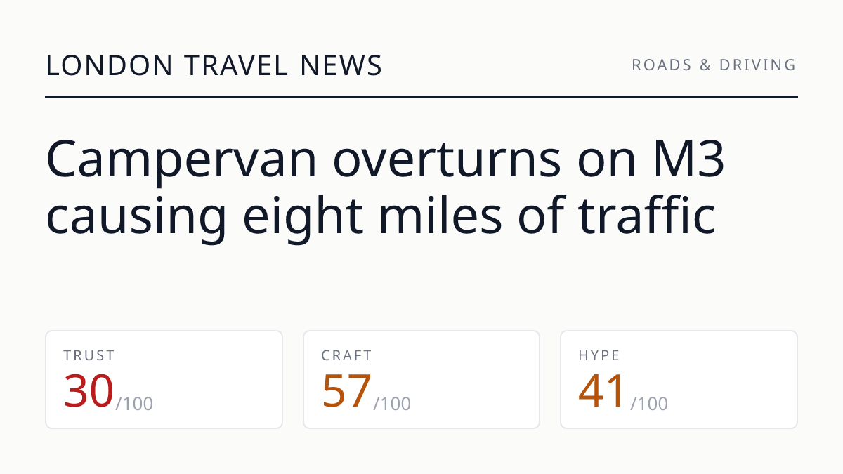 Campervan overturns on M3 causing eight miles of traffic