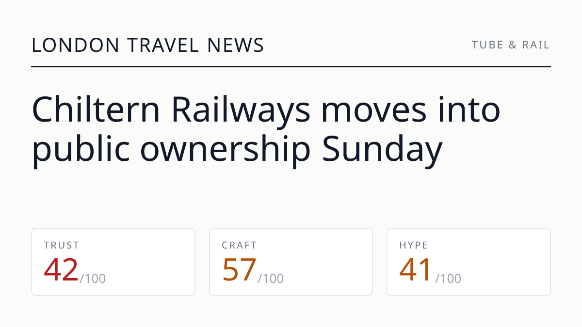 Chiltern Railways moves into public ownership Sunday