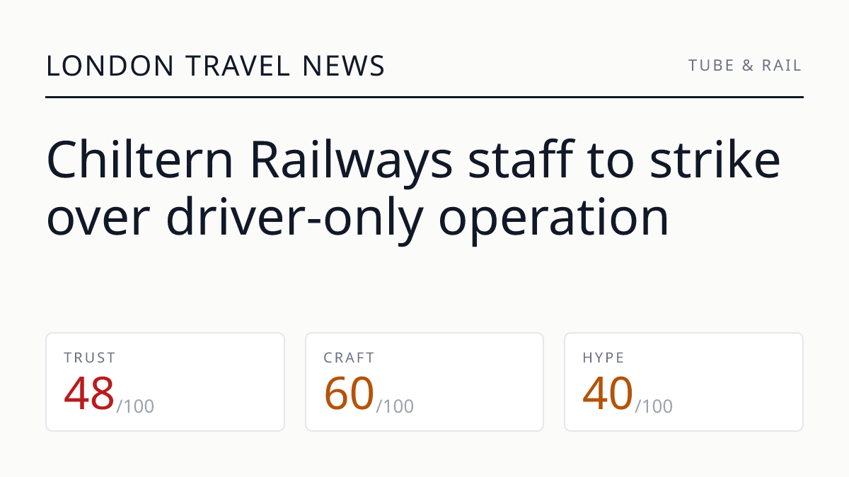 Chiltern Railways staff to strike over driver-only operation
