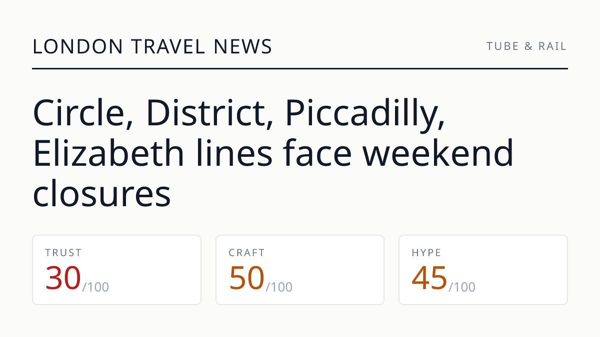 Circle, District, Piccadilly, Elizabeth lines face weekend closures