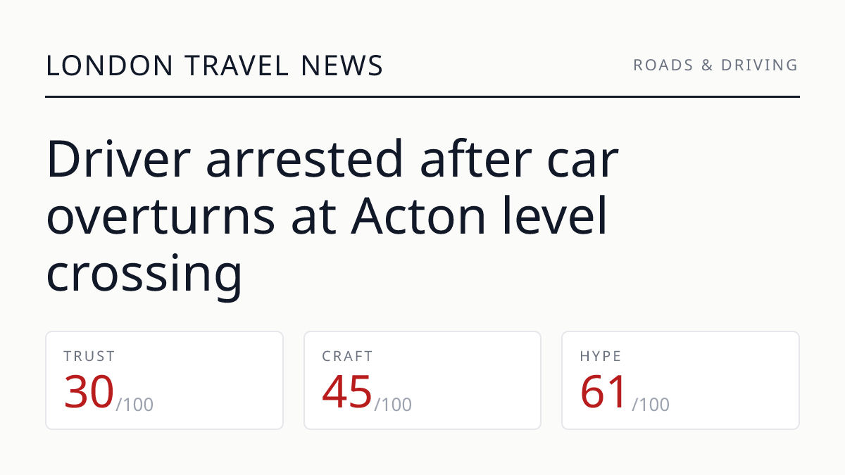 Driver arrested after car overturns at Acton level crossing