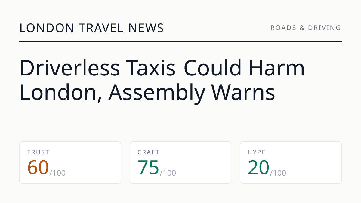 Driverless Taxis Could Harm London, Assembly Warns
