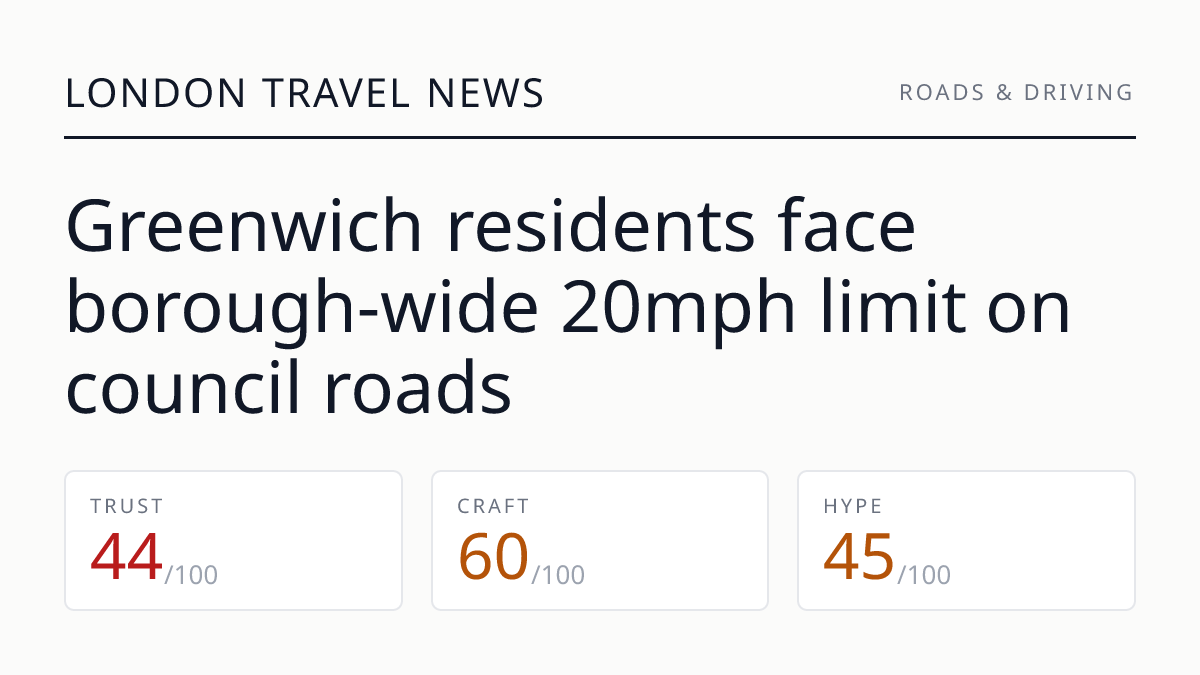Greenwich residents face borough‑wide 20mph limit on council roads