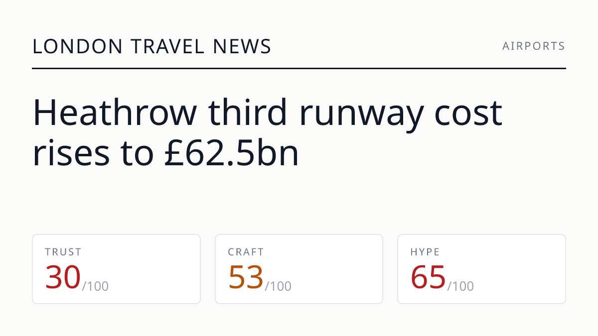 Heathrow third runway cost rises to £62.5bn
