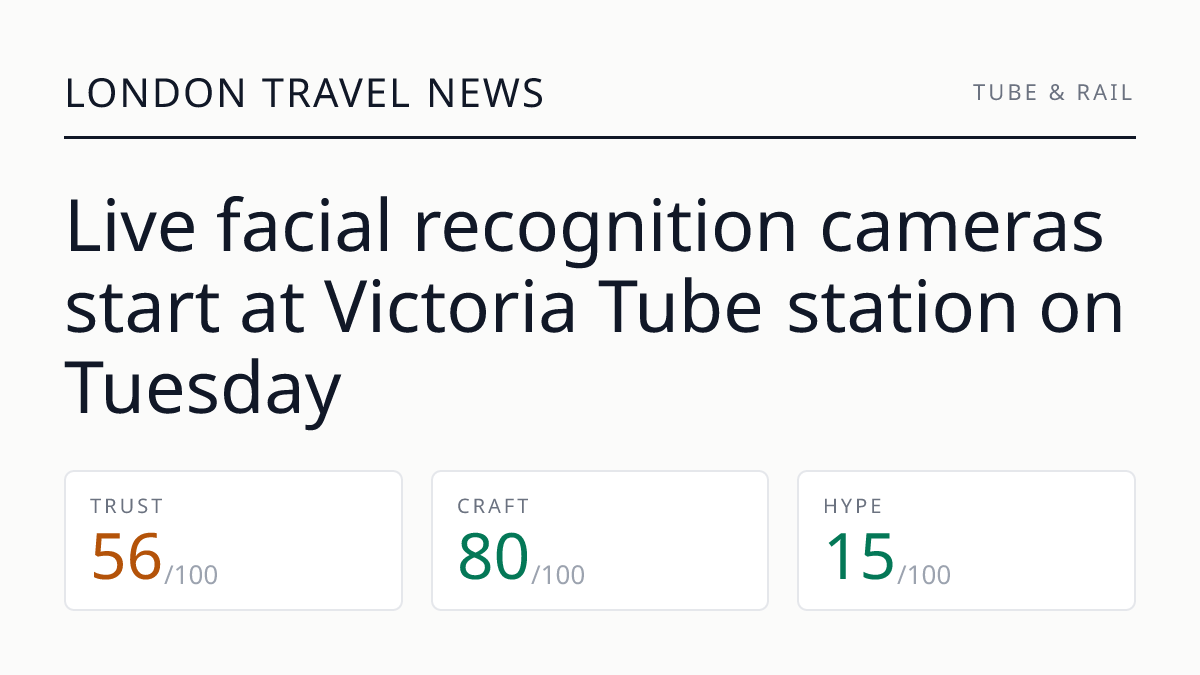 Live facial recognition cameras start at Victoria Tube station on Tuesday