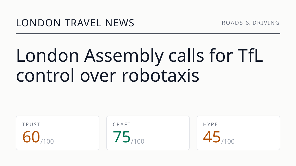 London Assembly calls for TfL control over robotaxis