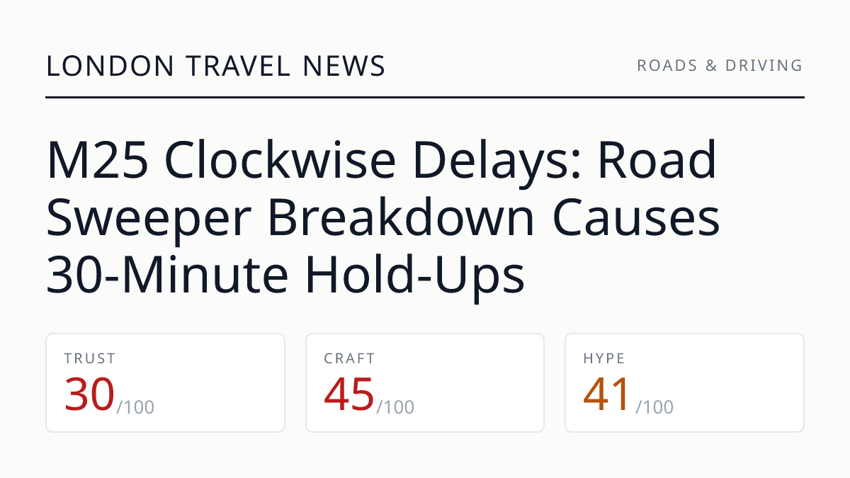 M25 Clockwise Delays: Road Sweeper Breakdown Causes 30-Minute Hold-Ups
