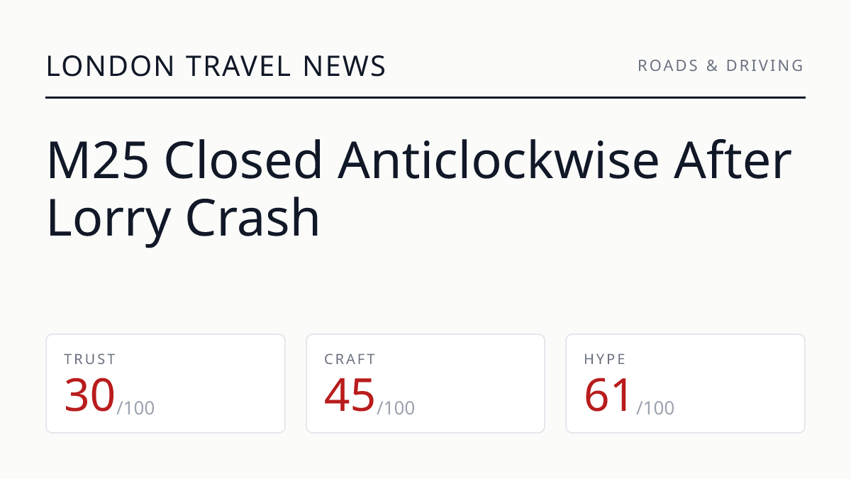 M25 Closed Anticlockwise After Lorry Crash