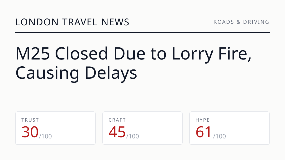 M25 Closed Due to Lorry Fire, Causing Delays