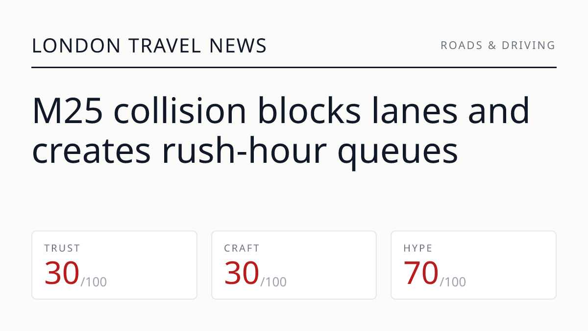 M25 collision blocks lanes and creates rush‑hour queues