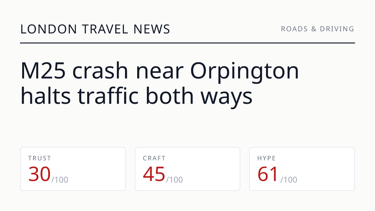 M25 crash near Orpington halts traffic both ways