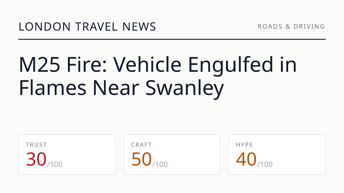 M25 Fire: Vehicle Engulfed in Flames Near Swanley