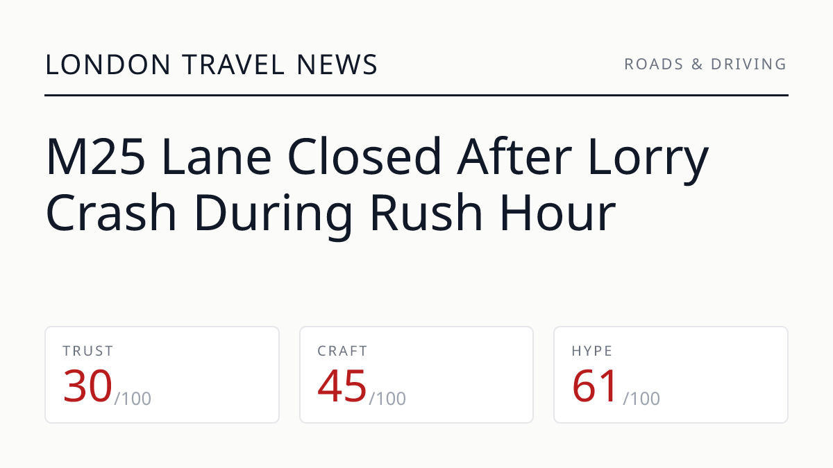 M25 Lane Closed After Lorry Crash During Rush Hour