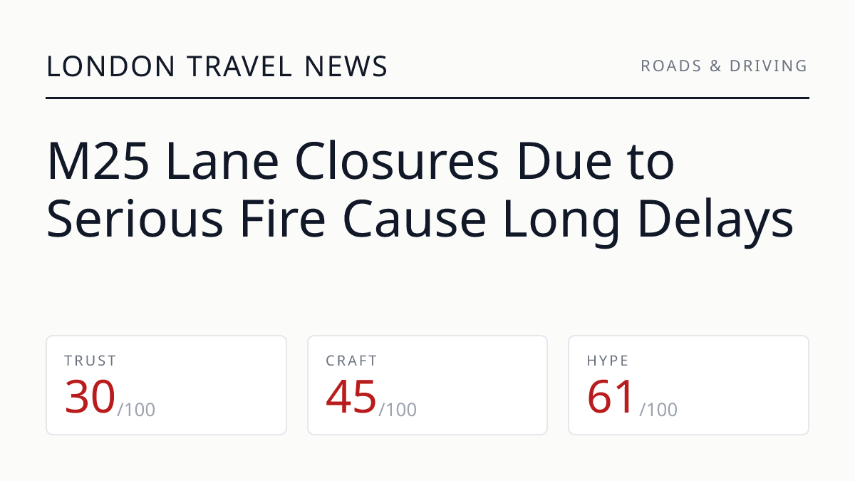 M25 Lane Closures Due to Serious Fire Cause Long Delays