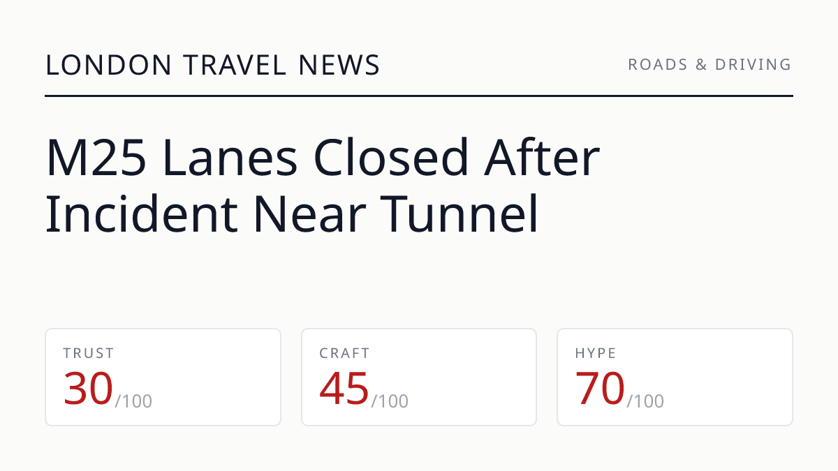 M25 Lanes Closed After Incident Near Tunnel