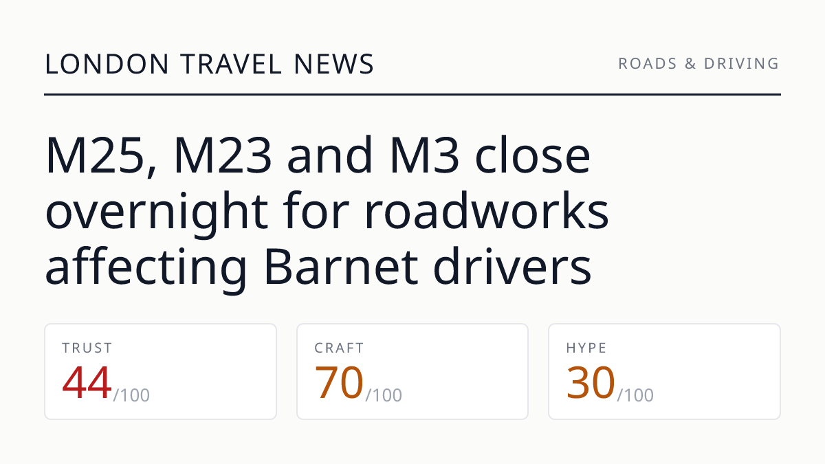 M25, M23 and M3 close overnight for roadworks affecting Barnet drivers