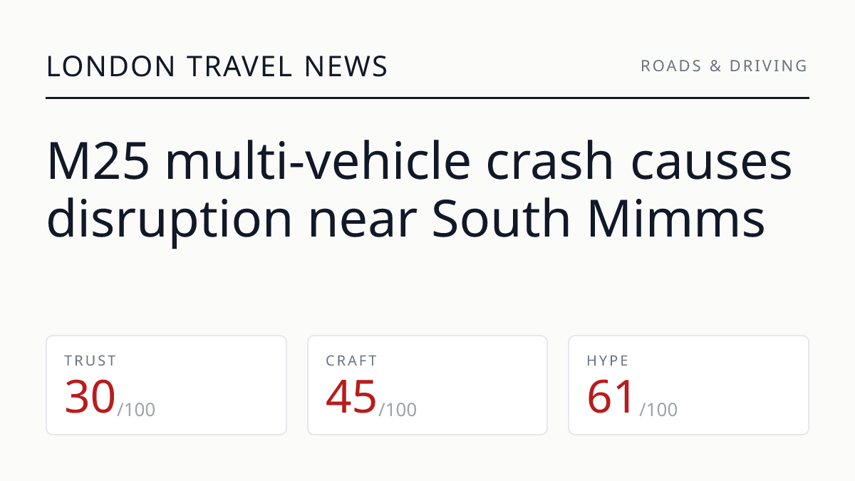 M25 multi-vehicle crash causes disruption near South Mimms