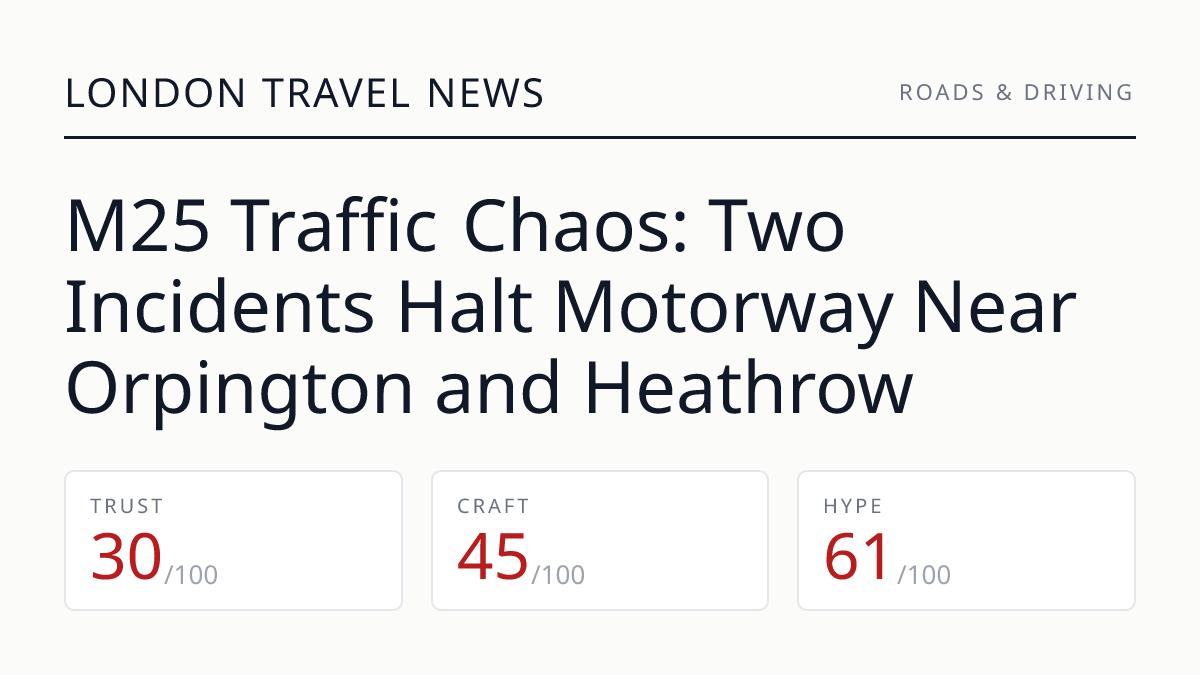 M25 Traffic Chaos: Two Incidents Halt Motorway Near Orpington and Heathrow