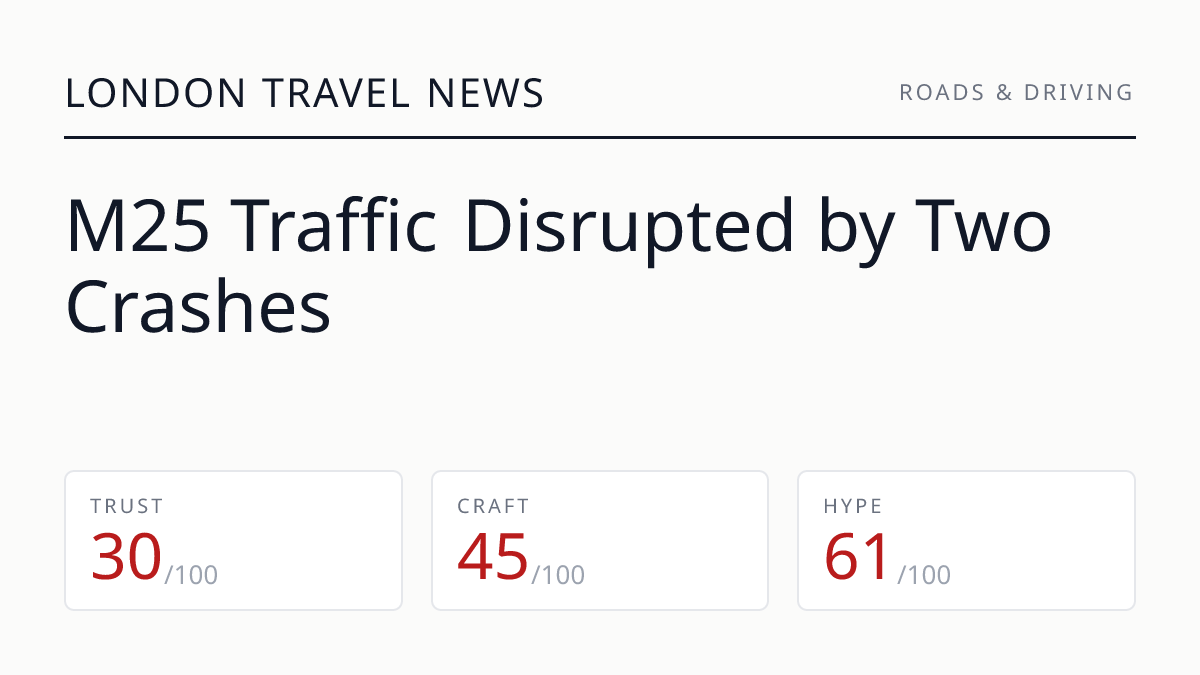 M25 Traffic Disrupted by Two Crashes
