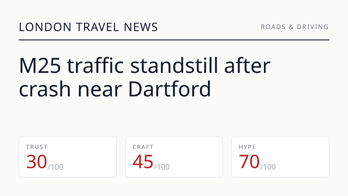 M25 traffic standstill after crash near Dartford