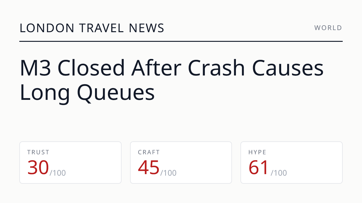M3 Closed After Crash Causes Long Queues