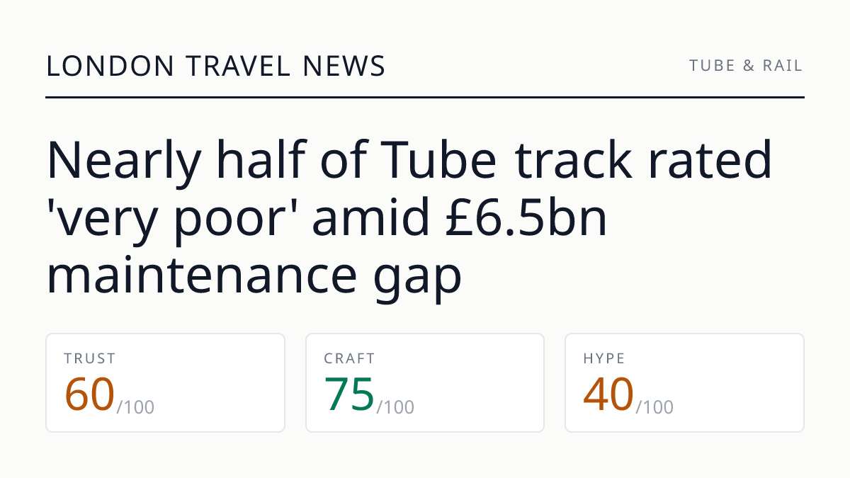 Nearly half of Tube track rated 'very poor' amid £6.5bn maintenance gap