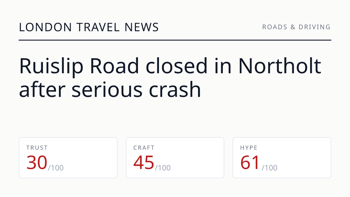 Ruislip Road closed in Northolt after serious crash