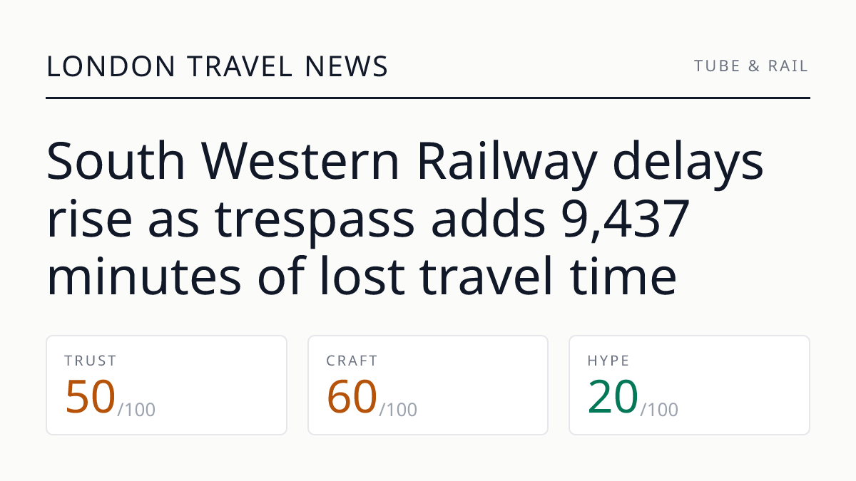 South Western Railway delays rise as trespass adds 9,437 minutes of lost travel time
