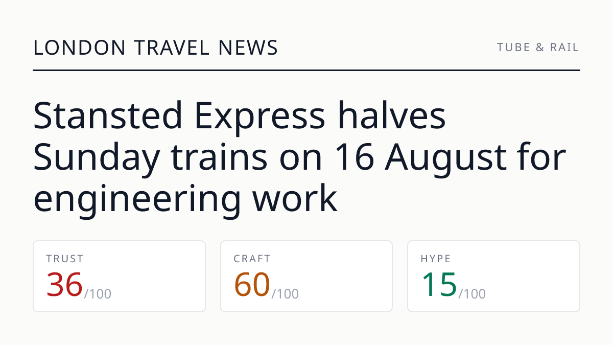 Stansted Express halves Sunday trains on 16 August for engineering work