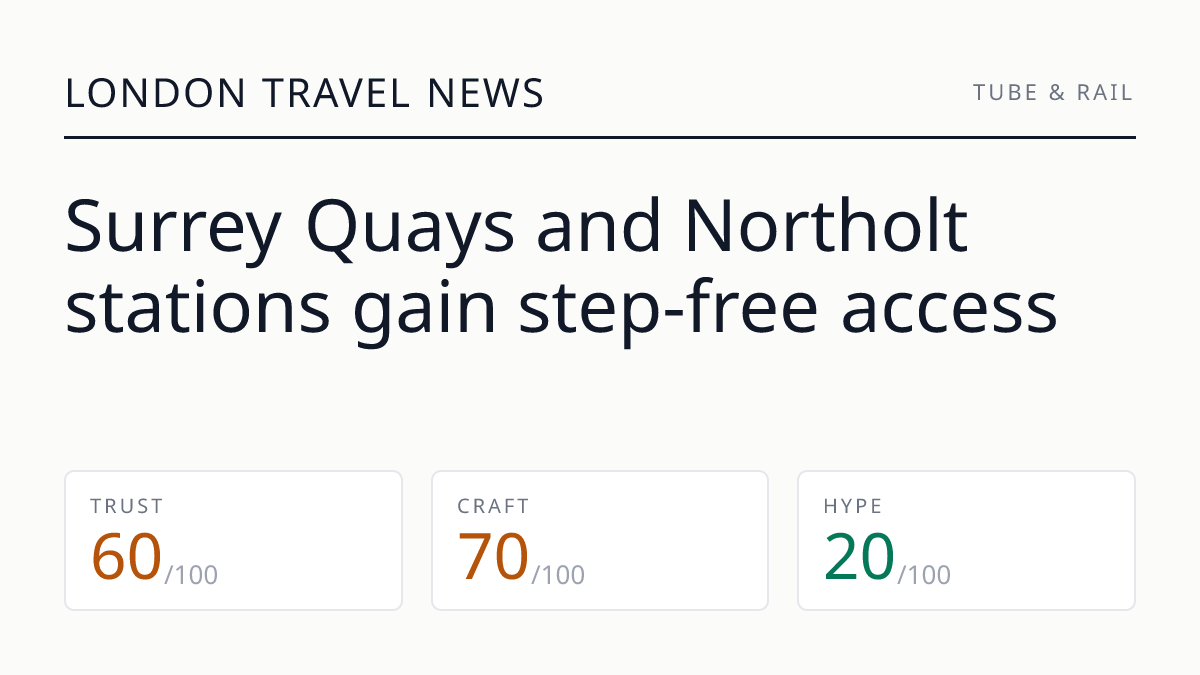 Surrey Quays and Northolt stations gain step-free access