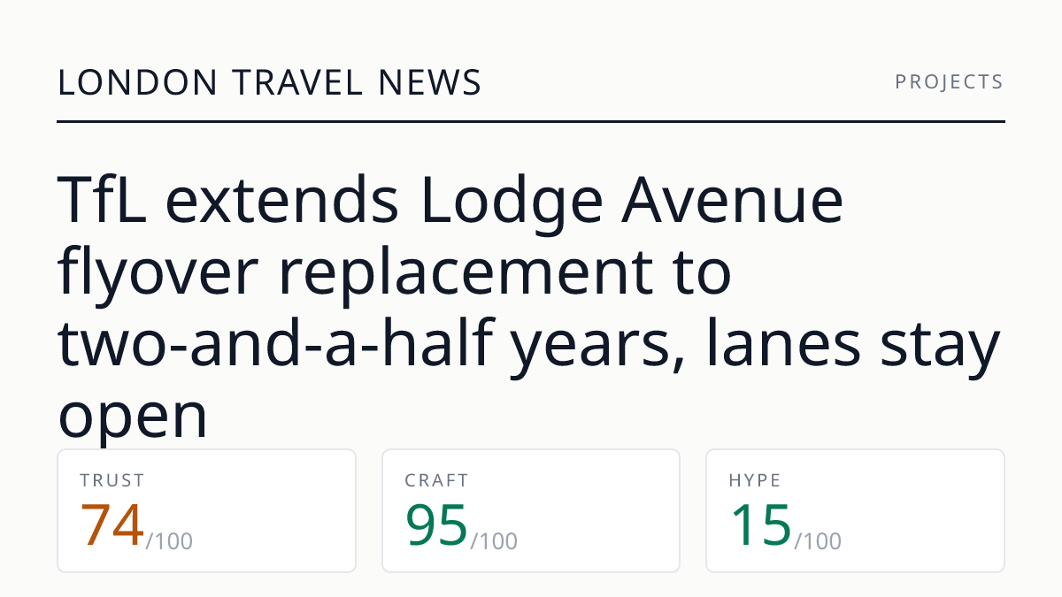 TfL extends Lodge Avenue flyover replacement to two‑and‑a‑half years, lanes stay open