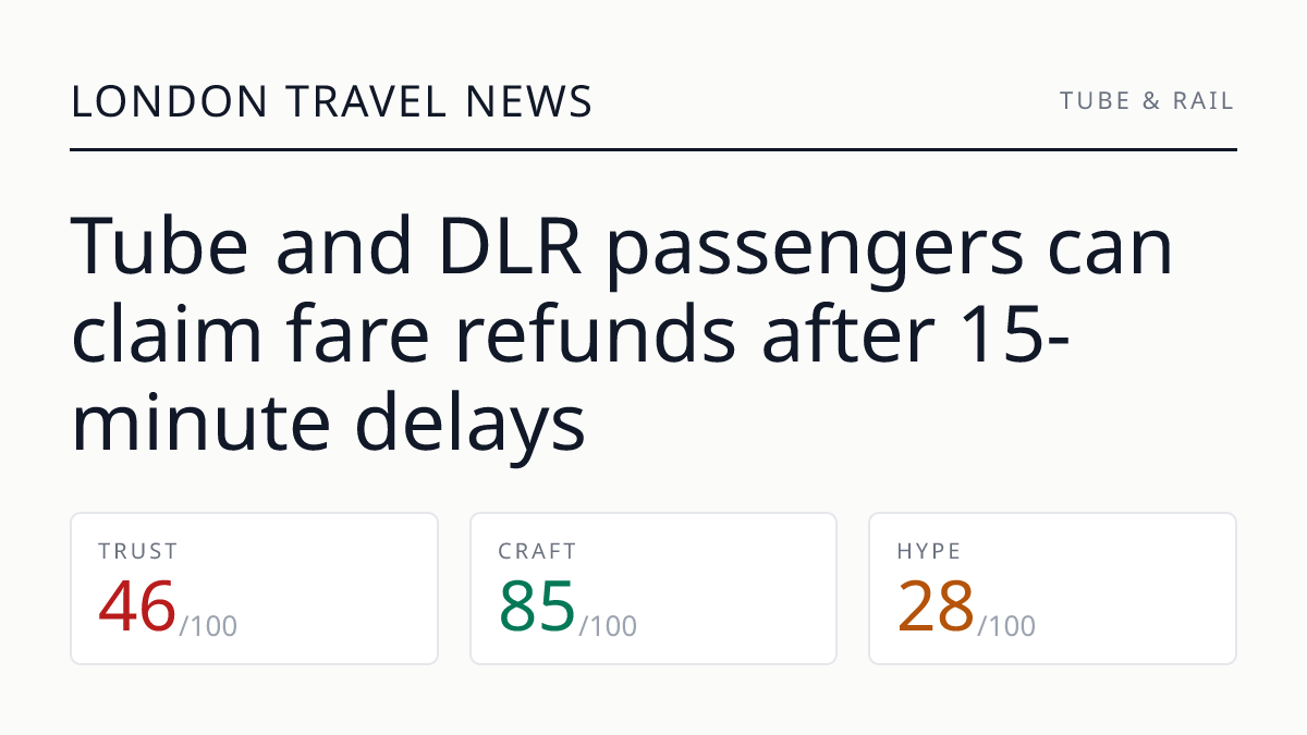 Tube and DLR passengers can claim fare refunds after 15-minute delays