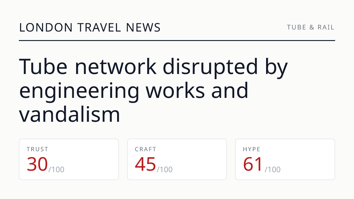 Tube network disrupted by engineering works and vandalism