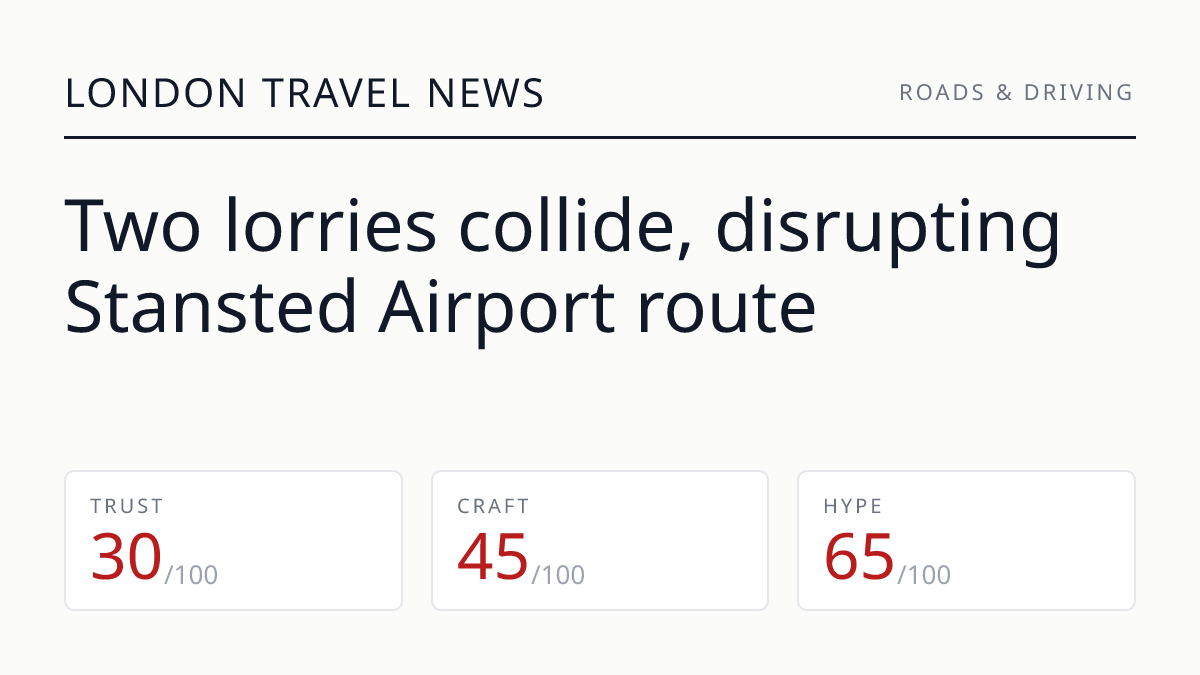 Two lorries collide, disrupting Stansted Airport route