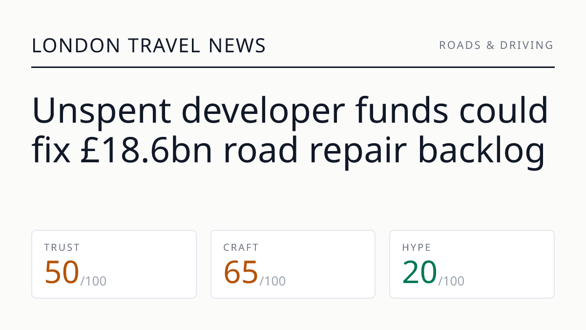 Unspent developer funds could fix £18.6bn road repair backlog