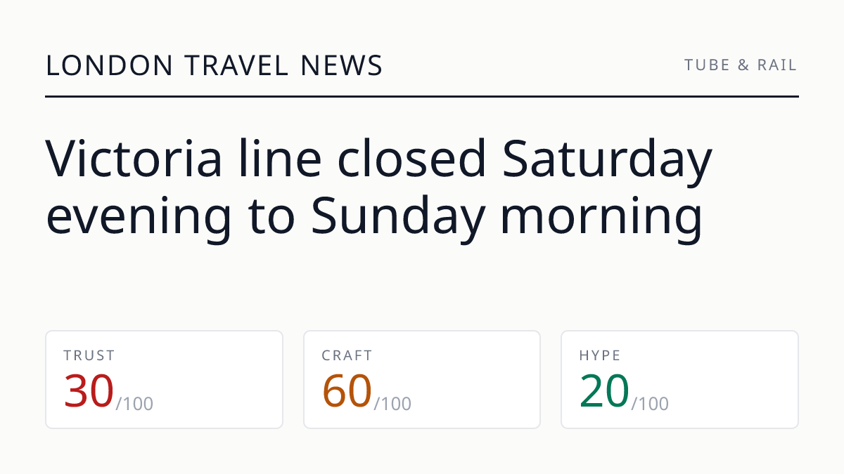 Victoria line closed Saturday evening to Sunday morning